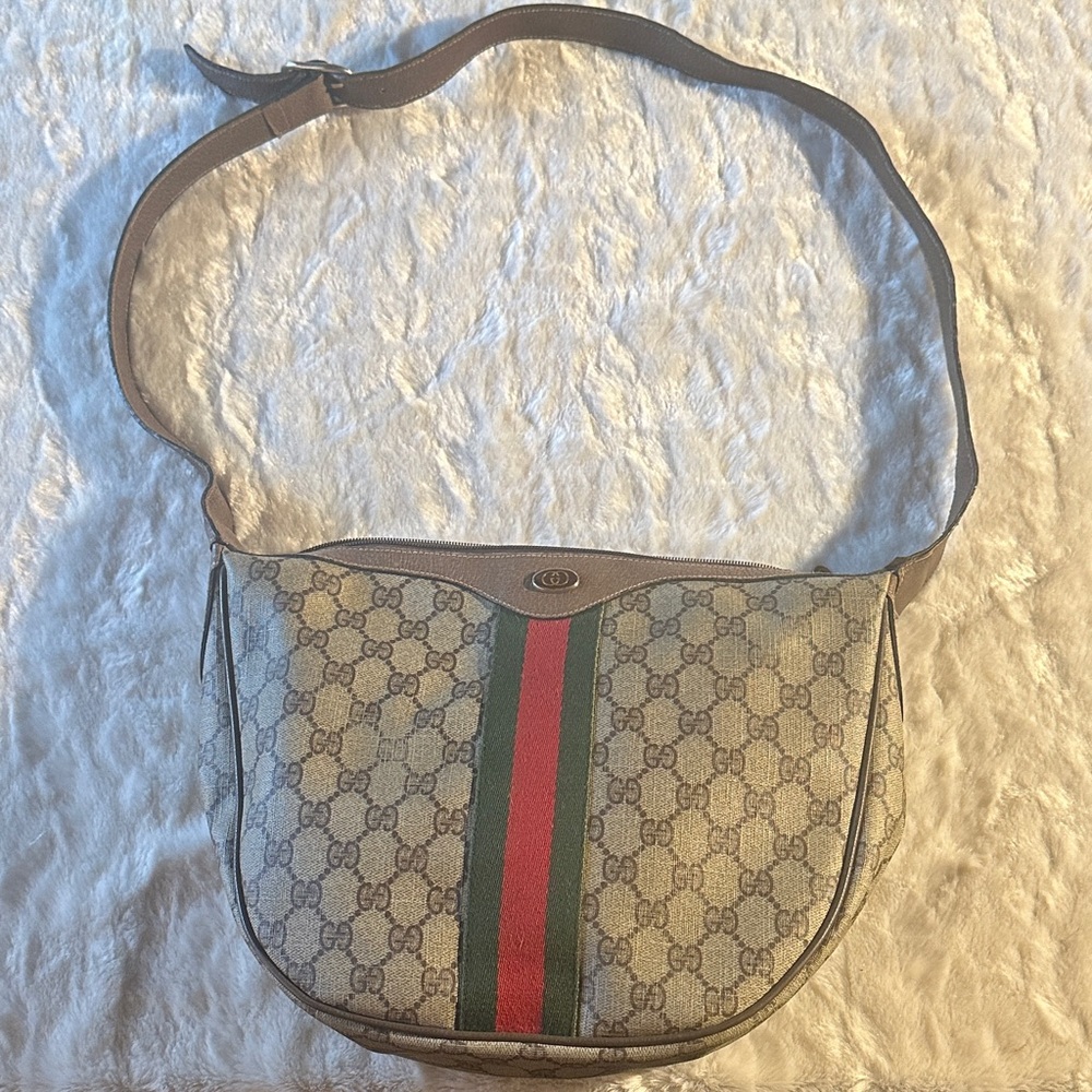 Gucci Beige Crossbody Bag with Red and Green Stripe